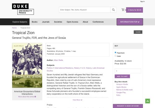 Tropical Zion: General Trujillo, FDR, and the Jews of Sosúa